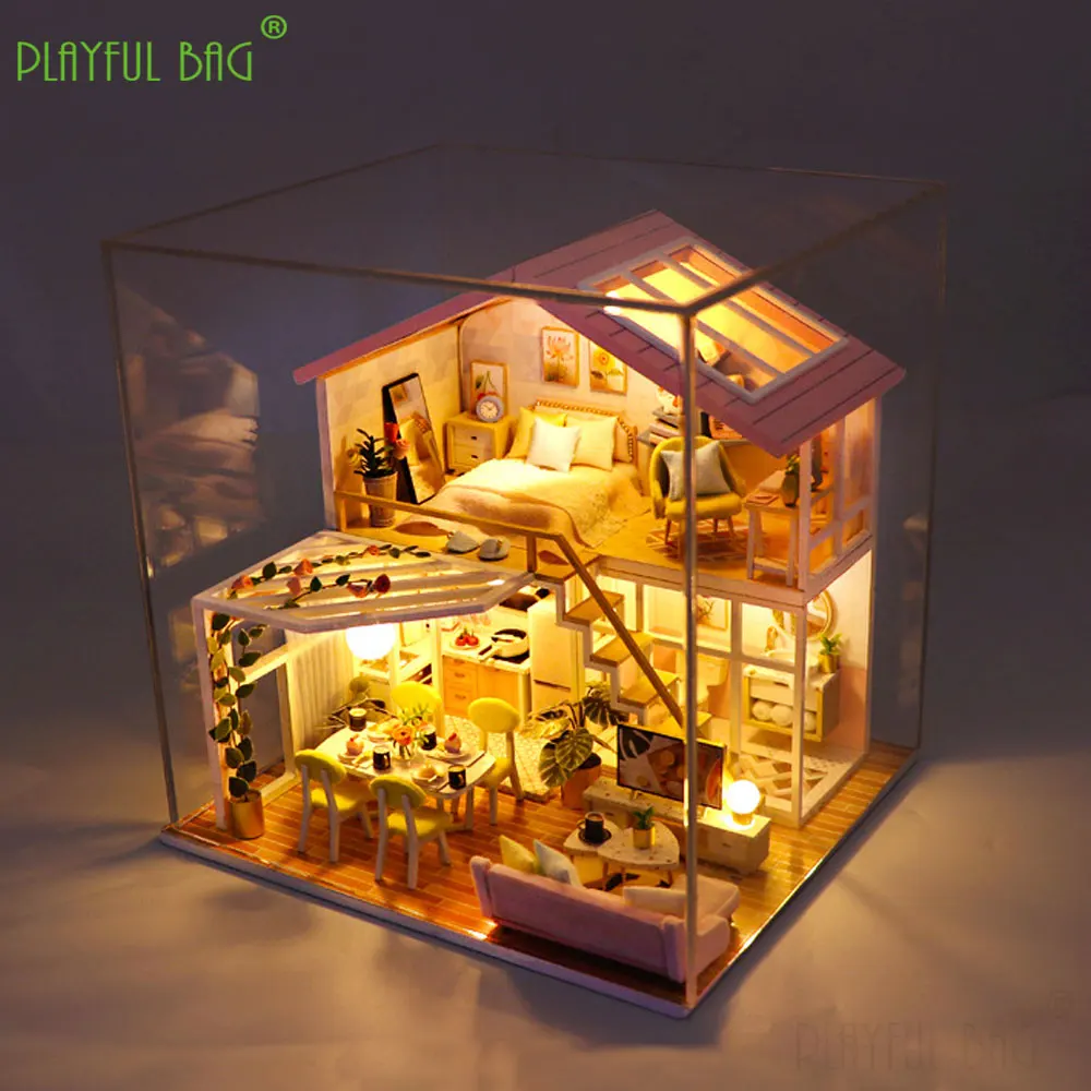 DIY Puppenhaus Handgemachte Holz Modell Kreative Baustein Süße Zeit Handwerk Hause Desktop Ornamente Kinder Geschenke Spielzeug VG214