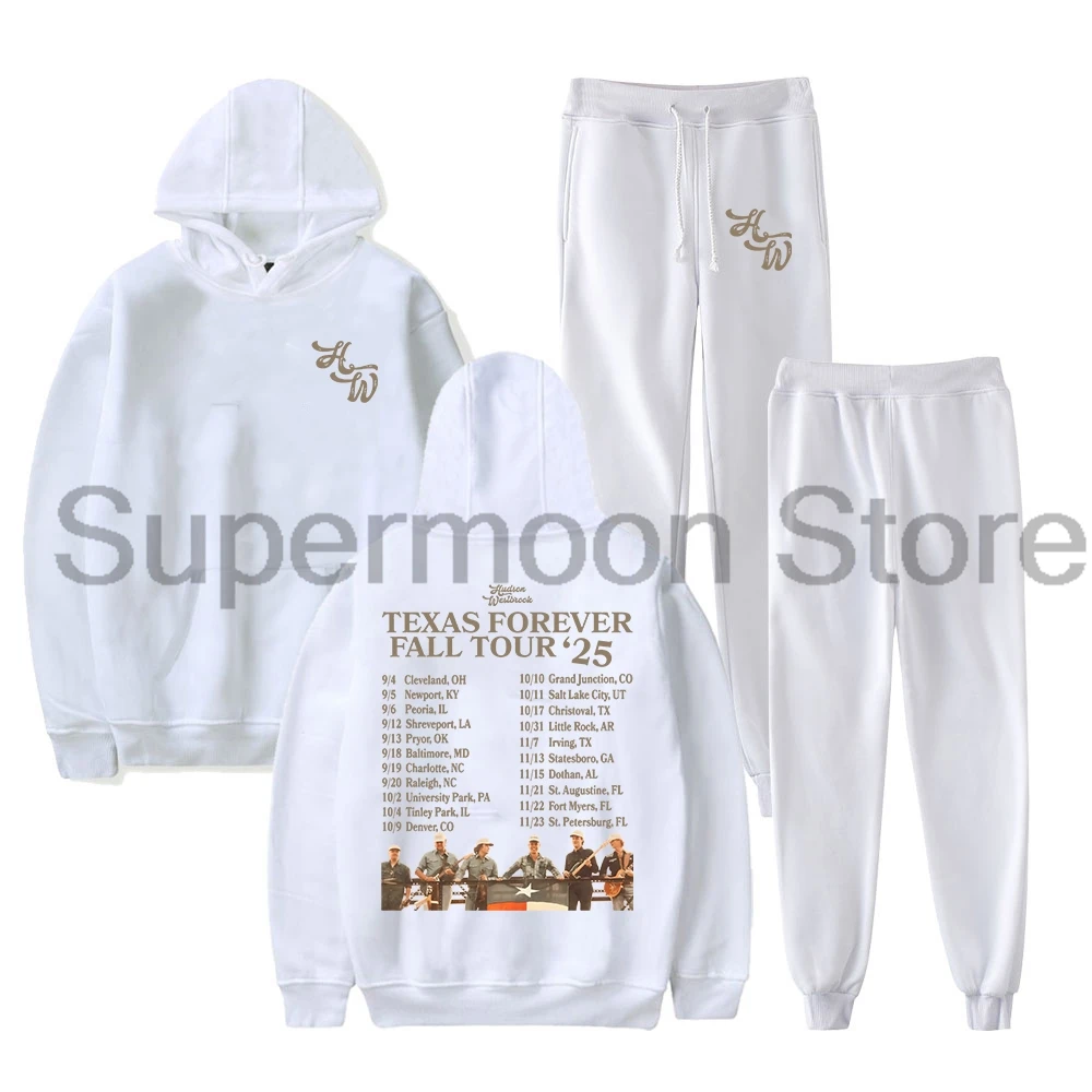 Hudson westbrook texas forever tour 2025 moletom com capuz calças jogger conjunto de duas peças moletom + moletom feminino masculino conjuntos de roup
