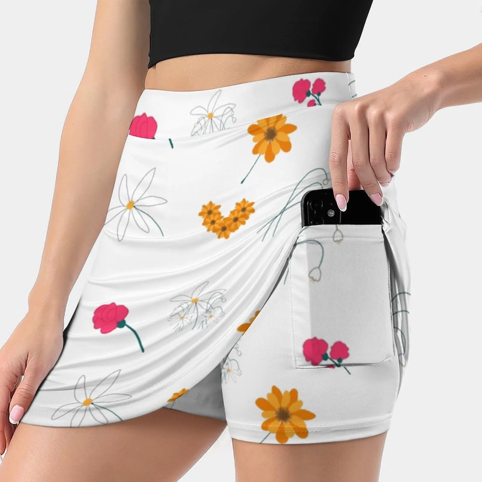 Flowers I New Women Skirts Double-Layer Printed Short Dress Mini Sport Skirt Flowers Spring Rose Daisy Daisies Sunflower Summer