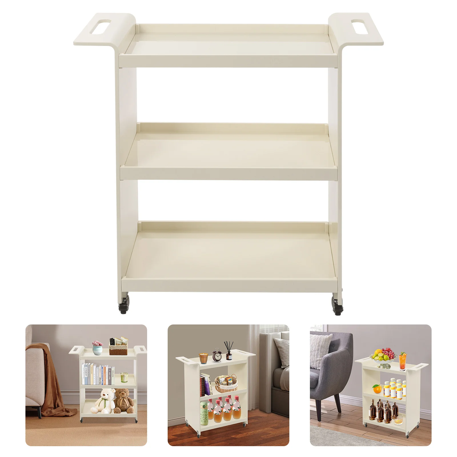 รถเข็นอเนกประสงค์แบบกลิ้ง 3 ชั้น 66.14 ปอนด์โหลด 2811.828.7in PC วัสดุล้อล็อคได้เหมาะสำหรับบ้านบาร์ร้านกาแฟกิจกรรม