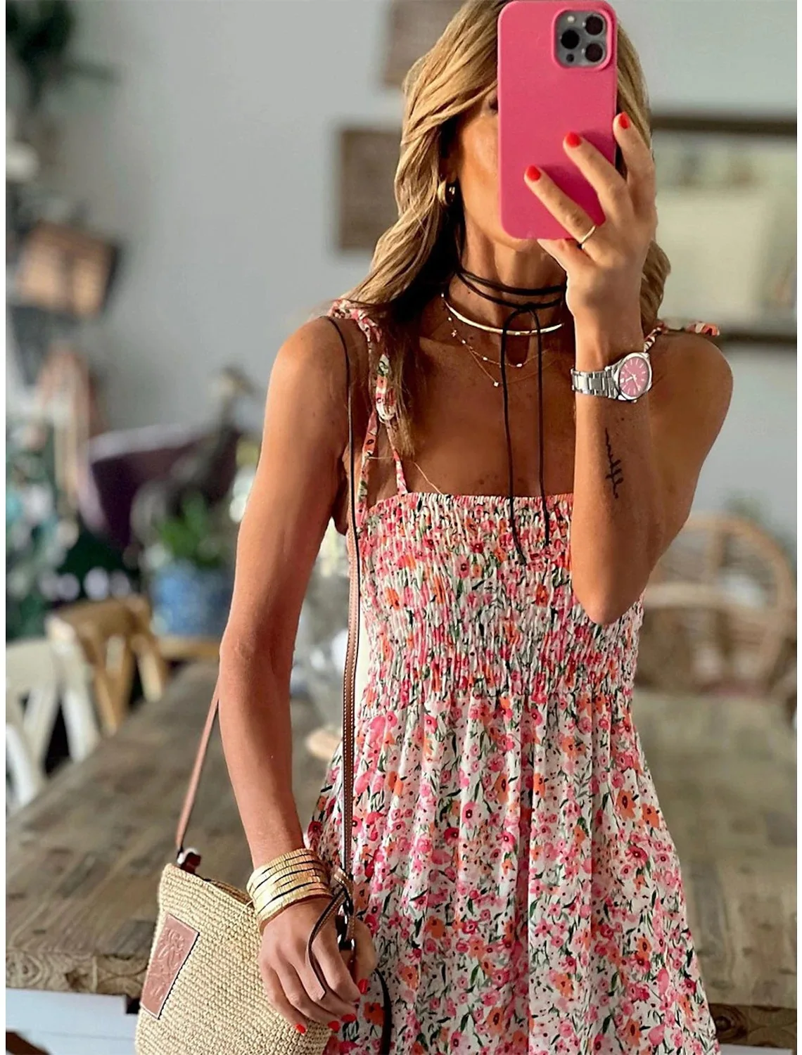 Summer Fashion Sling Maxi Dress allentato elegante Ruffle a-line Dress Casual Floral Printed Women Backless Beach Dresses Midi Dress