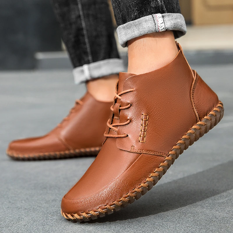 

Модные и легкие мужские повседневные ботинки с высоким берцем, брендовые удобные деловые ботинки, уличные дорожные ботинки челси ручной работы