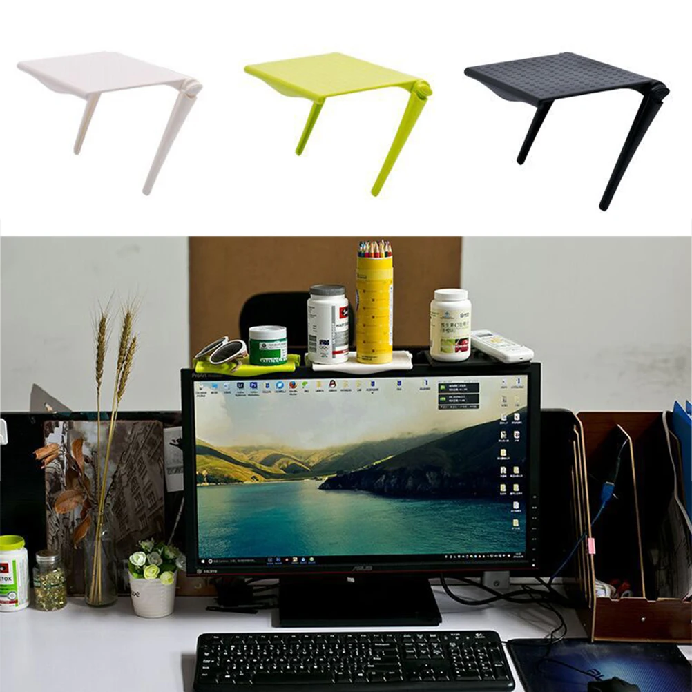 رف شاشة LCD متعدد الوظائف لتوفير المساحة لسطح المكتب لمنظم حامل شاشة الكمبيوتر باللون الأبيض