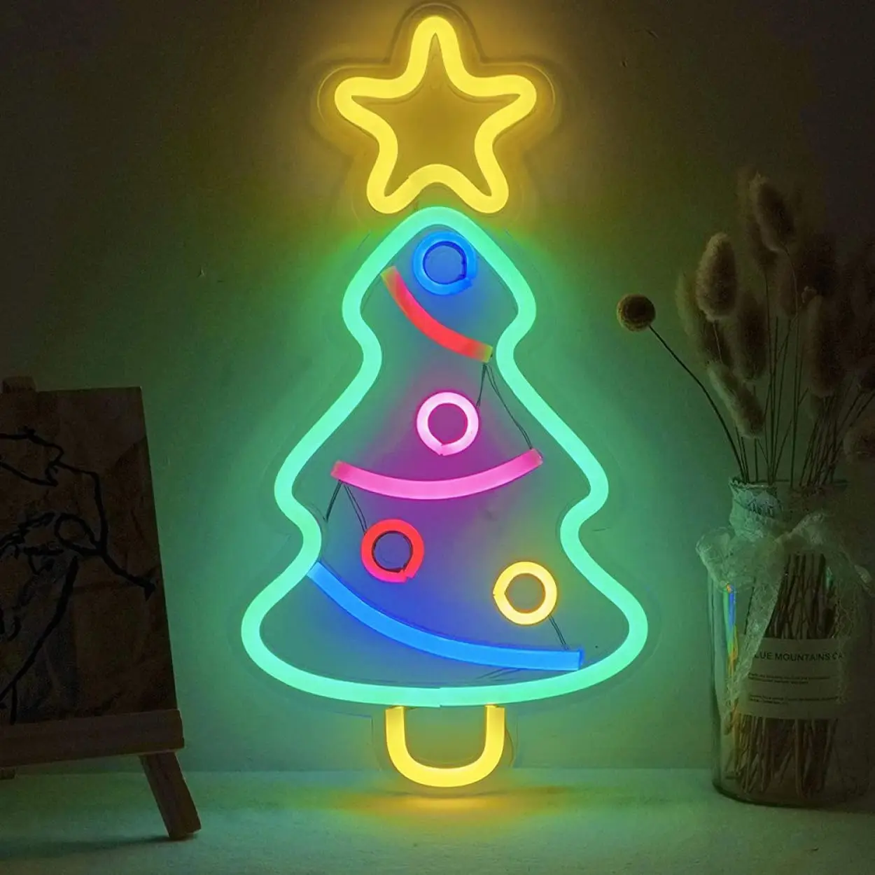 Christmas Tree Shape  Neon Lights ，Adjustable LED lights, USB power supply, suitable for room decoration, gaming rooms, birthday