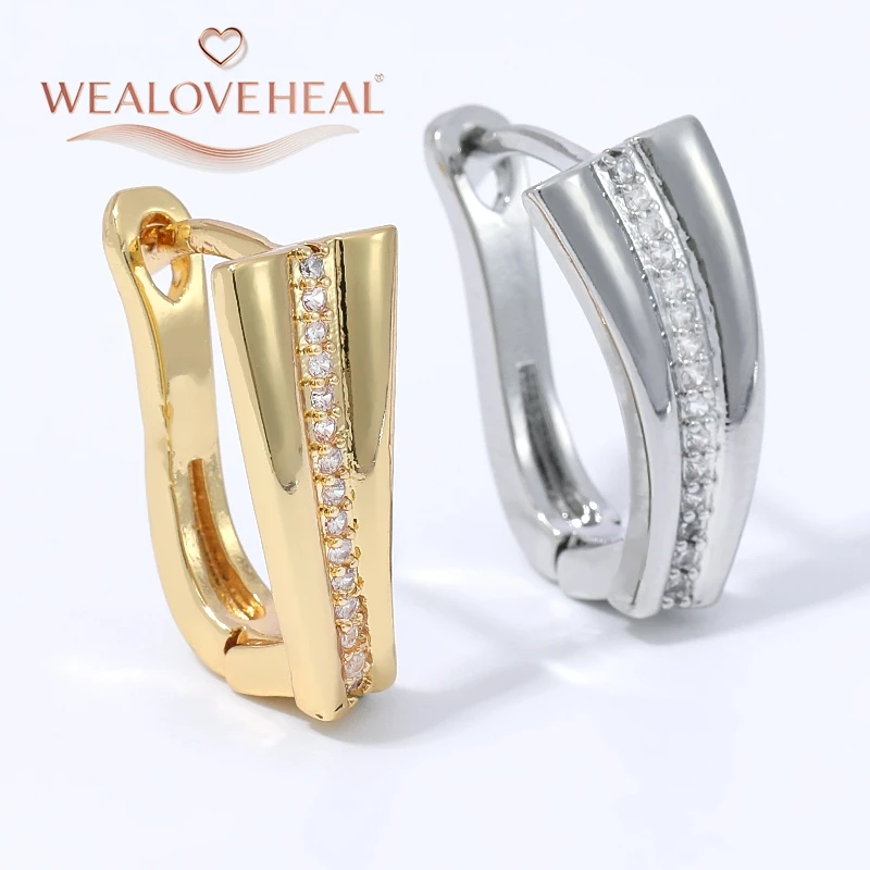 18K vergoldete Messing-Ohrringe im russischen Stil für Damen - C-förmige Creolen mit einer Reihe CZ-Steinen, Schmuck für den täglichen Gebrauch, Geschenk – Detail 16