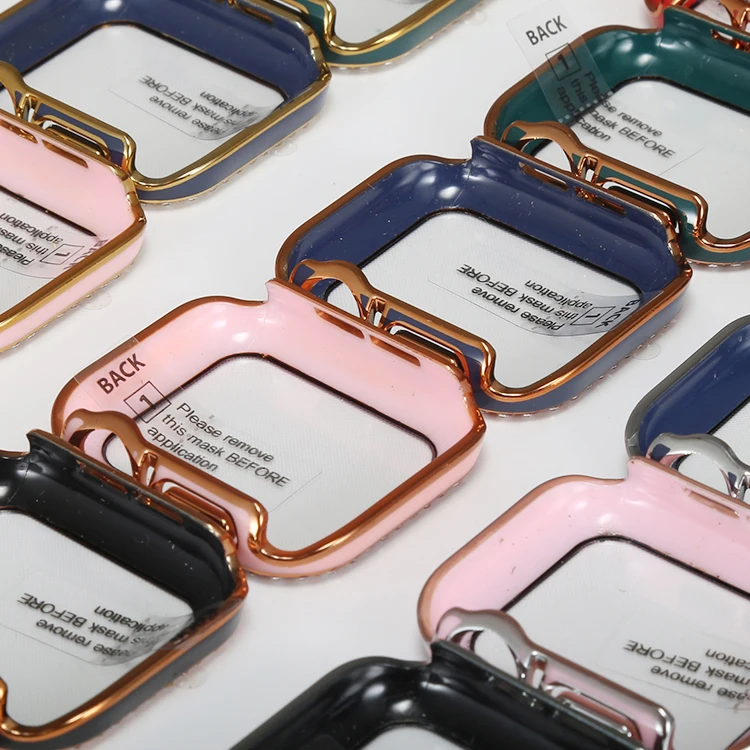 Capa de relógio + película temperada para apple watch 44mm 42mm 40mm 38mm caixa de diamante de fileira dupla para iwatch 6 5 4 3 2 1 se capa protetora