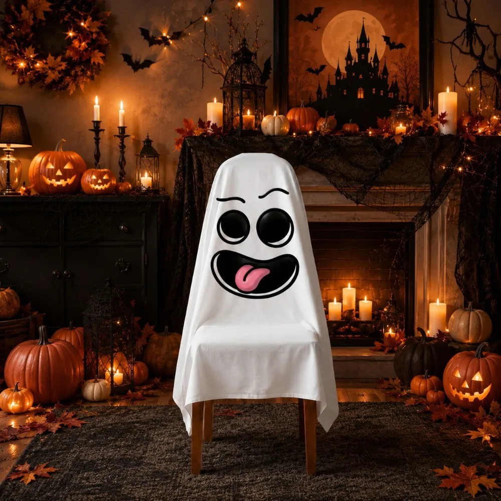 Pumpkin Halloween Chair Cover Soft Skull Pattern Halloween Dinner Chair Seat Cover Stretch Pink Festival Table Decor