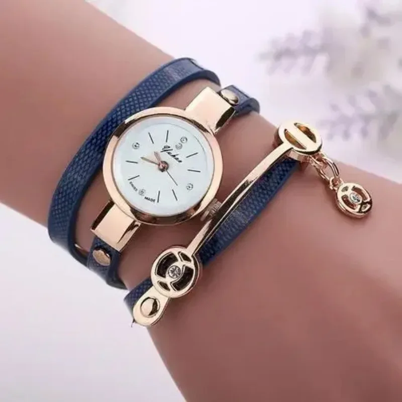 Fashion Casual Women Bracelet Watch Leather Rhinestone Analog Quartz Wristwatch Fashionable Generous PU Leather Bracelet Watch