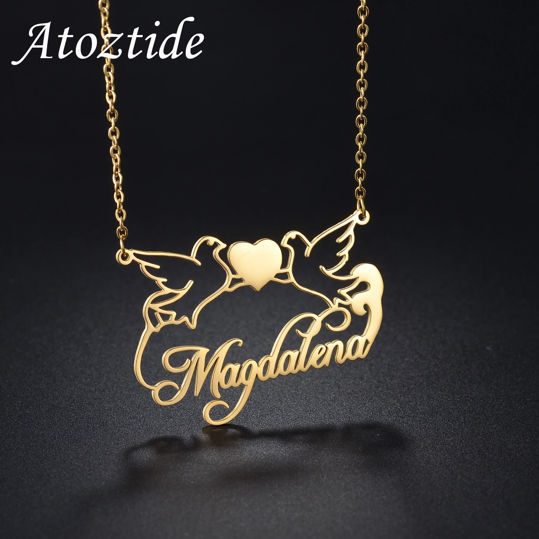 Atoztide Personalized Custom Love Bird Butterfly Name Necklaces for Women Stainless Steel Pendant Chain Birthday Jewelry Gift