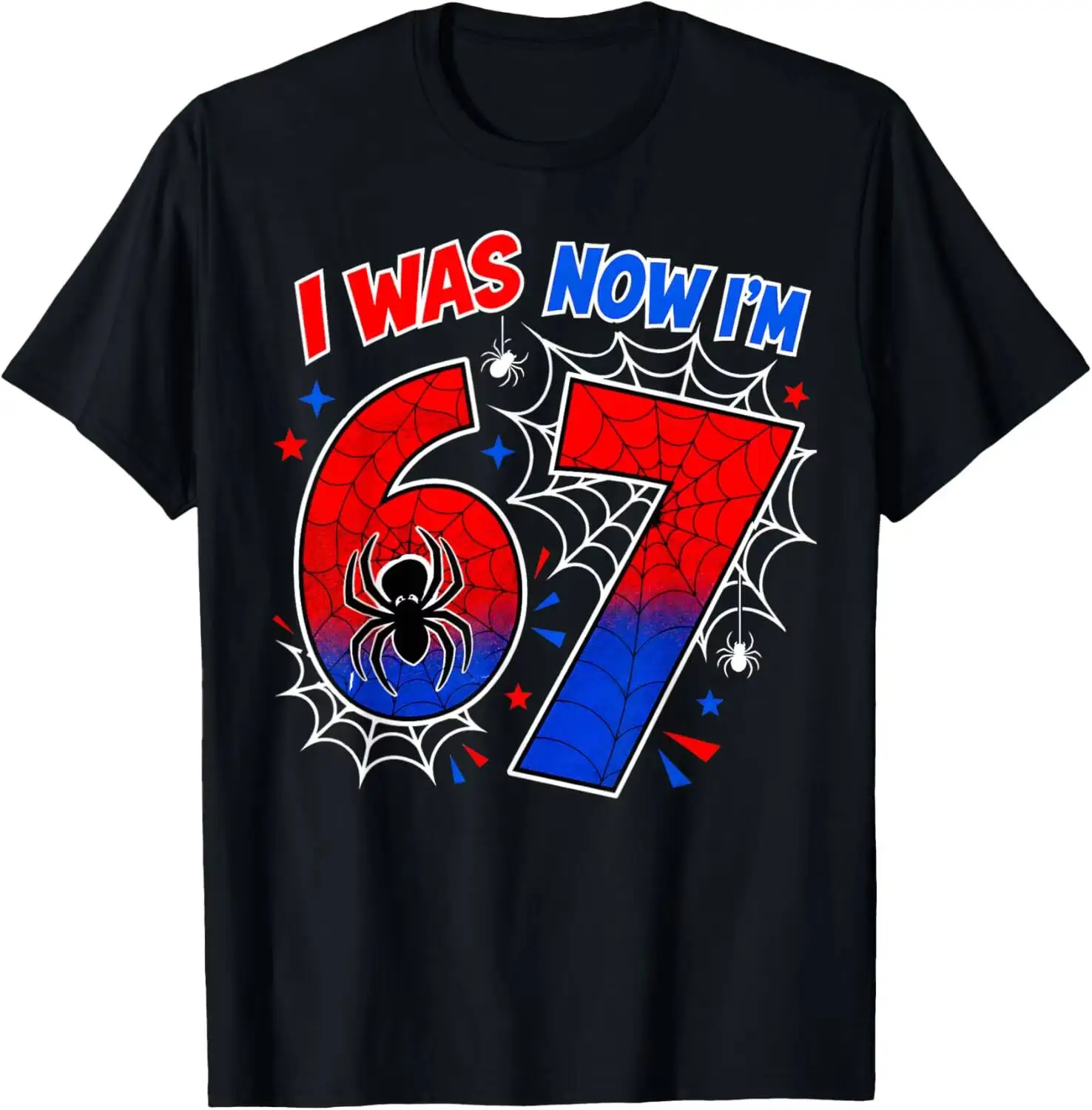 I Was 6 Now I'm 7 7Th Birthday Boys Girls Spider Web Tee T-Shirt Summer Short-Sleeved Breathable Sweat-Wicking Versatile Fashion