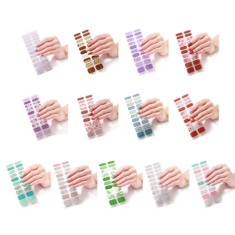 20 Tips Semi-Cured Gel Nail Patch Adhesive Sliders Long Lasting Full Cover Nail Stcikers Gel LED UV Lamp Neede