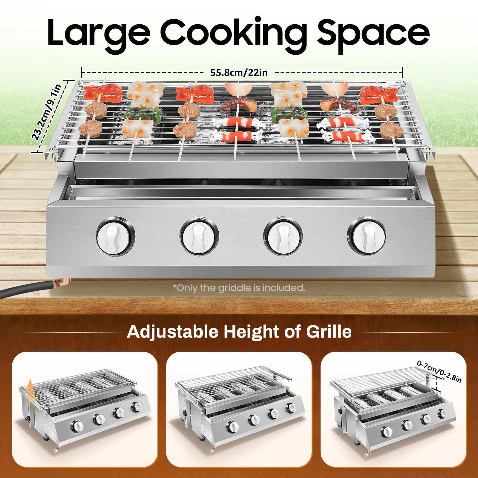 4-Burner Gas Griddle Stainless Steel Camping Griddle Electronic Ignition, Low Oil Fumes for Outdoor Cooking BBQ & Camping ﻿