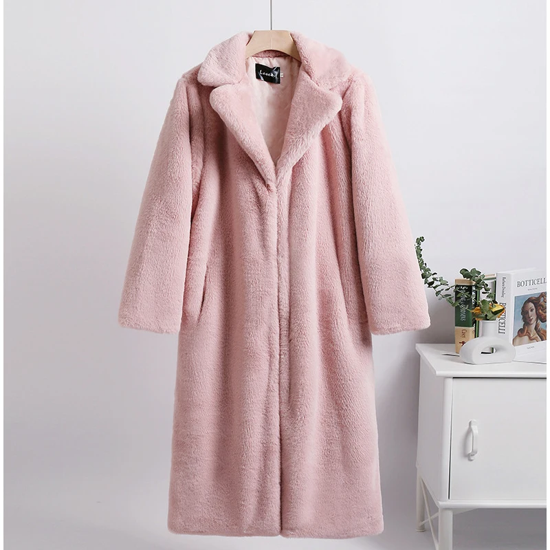 2023 New Women Winter Warm Faux Fur Coat 5XL Thick Women Long Coat Hooded Women Velvet Long Coat 3XL Casaco Feminino