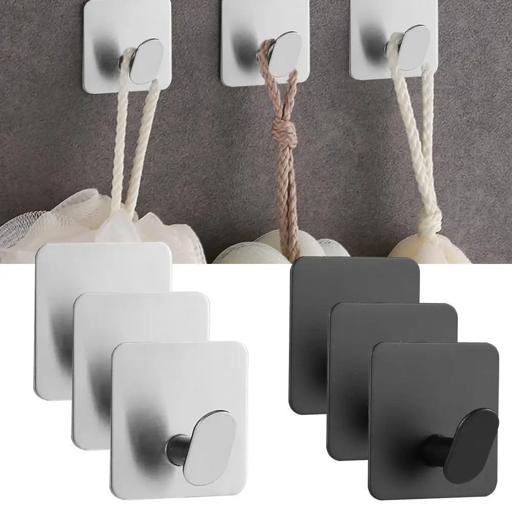 Stainless Steel Hooks Non Perforated Metal Clothes Hat Hooks Adhesive Bathroom Kitchen Hardware Multi-Purpose Hanger Hook