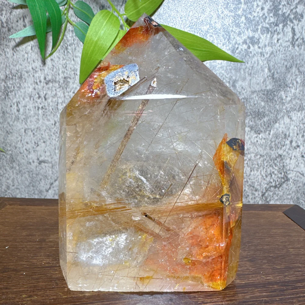 Piedra Preciosa Natural, Cristal Rojo Dorado en Forma de Torre, Varita de Energía, Mineral de Cuarzo para Meditación, Decoración del Hogar, Regalo, Tratamiento de Aura