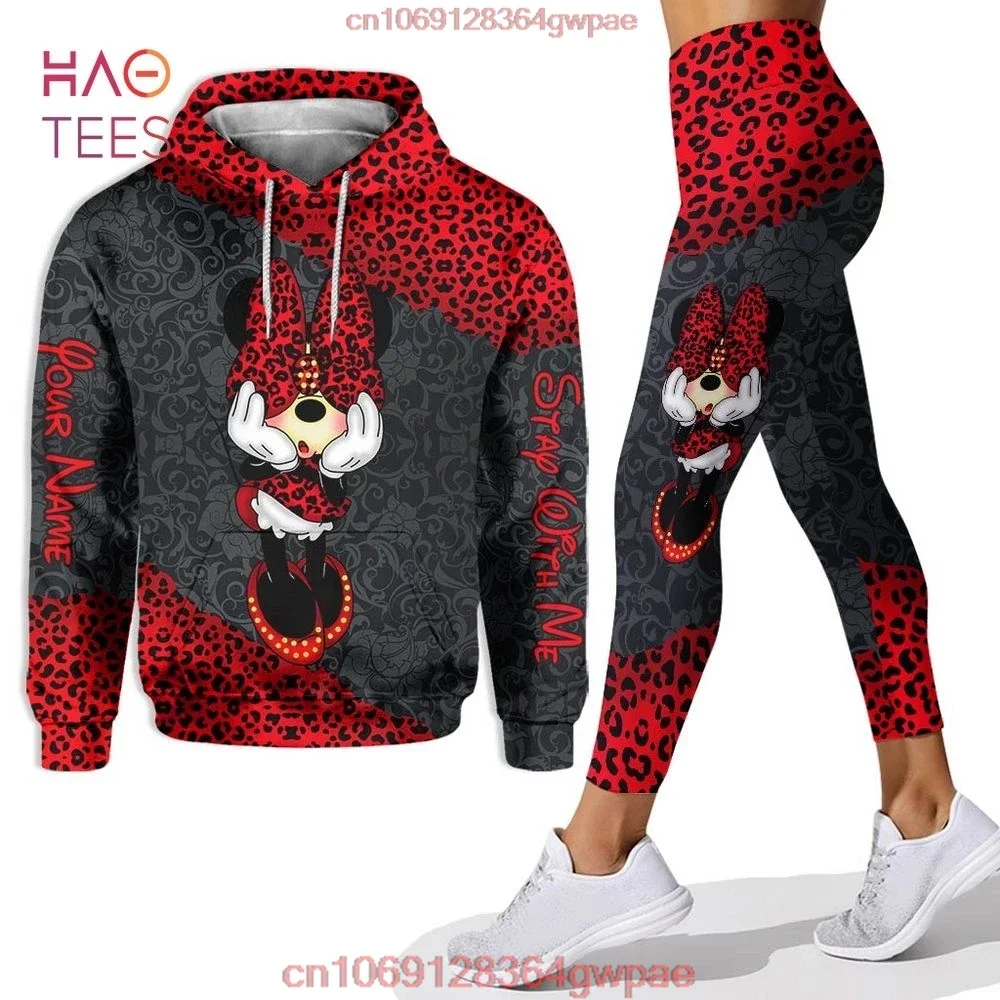 CustomizeName-Sudadera con capucha de Minnie para mujer, conjunto de pantalones de Yoga de Minnie, pantalones de chándal, Sudadera con capucha de Yoga de Disney, mallas, chándal de moda