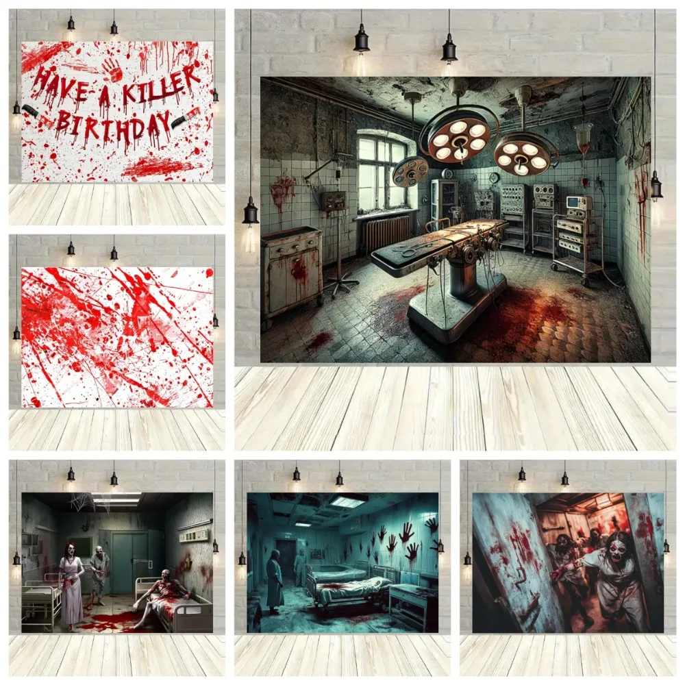 Bloody Halloween Zombie Horror Hospital Theme Banner Background, Halloween Party, Home Decoration Photography Background Cloth