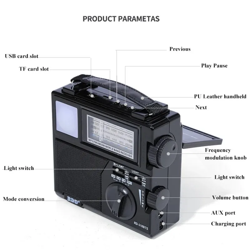 Powerful Subwoofer Portable Radio FM AM SW Radio Receiver with LED Light Wireless Bluetooth Speaker Music Player Caixa De Som