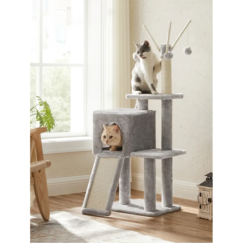 

Кошачья лежанка-когтеточка, 46,5 дюймов, многоуровневая плюшевая лежанка для кошек и котят, 16,5 x 12,6 x 46,5 дюймов, с когтеточкой, Ra