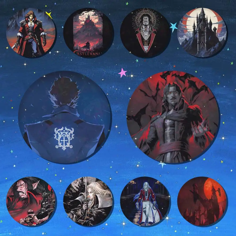 C-Castlevania G-Game Runde Snap-in-Broschen Rockband-Anstecknadeln Abzeichen Fan-Kollektion Accessoires Schmuck Handgemachte Geschenke