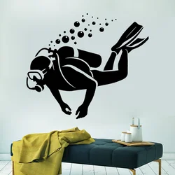 Deep Sea Diving Swimmer Ocean Scuba Diver Wall Sticker Vinyl Home Decoration for Bathroom Kids Nursery Decor Decals Murals Q066