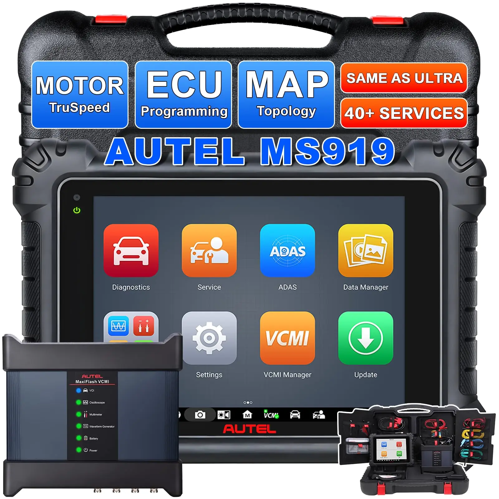 Autel MaxiSys MS919 Car Intelligent Diagnostics Scan Tool, 5-1 VCMI Oscilloscope Multimeter OE-TSB Updated of MS909/Elite II Pro