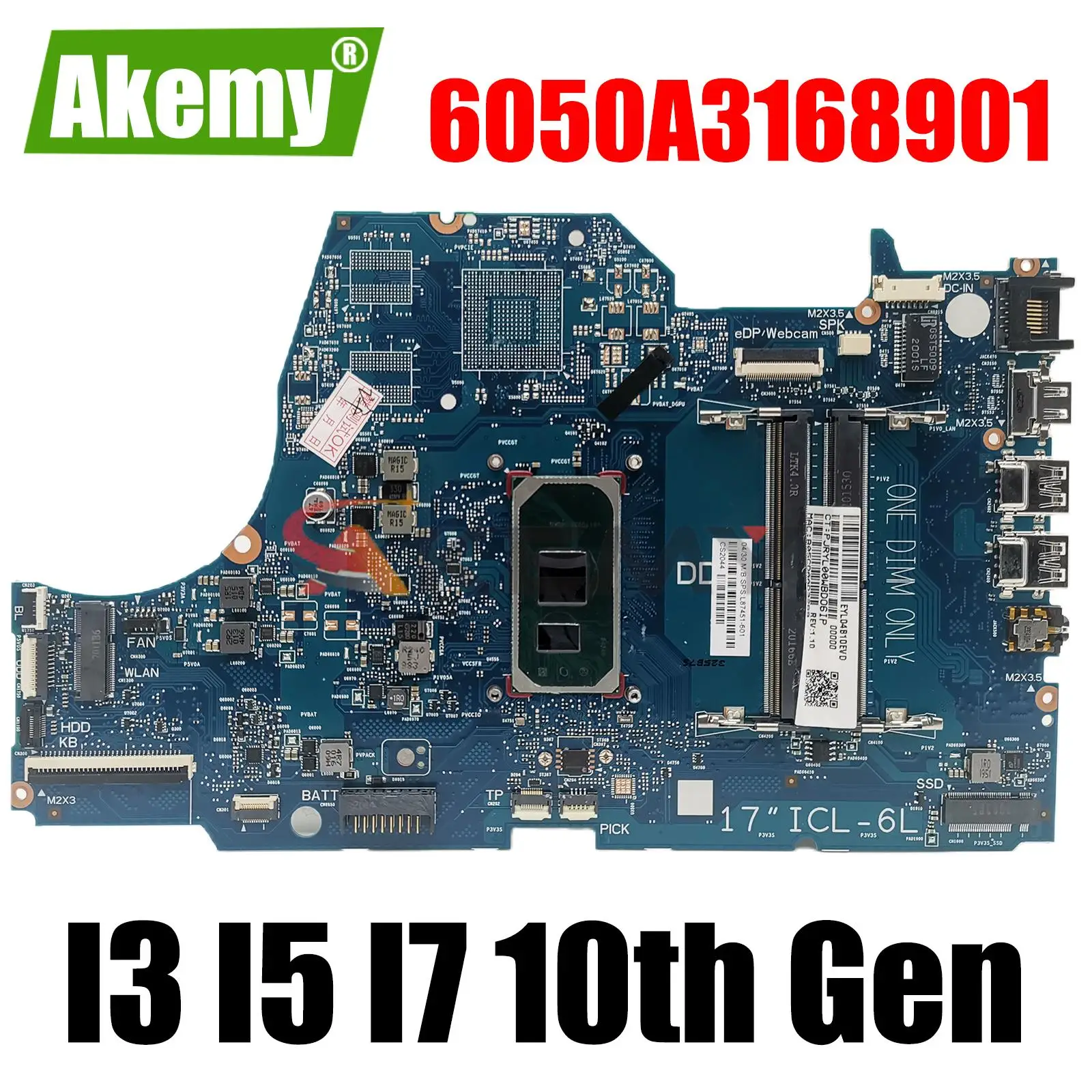 Notebook Motherboard For HP 17-BY L87450-601 L87451-601 L87453-601 6050A3168901 Laptop Mainboard CPU i3 i5 i7 10th Gen