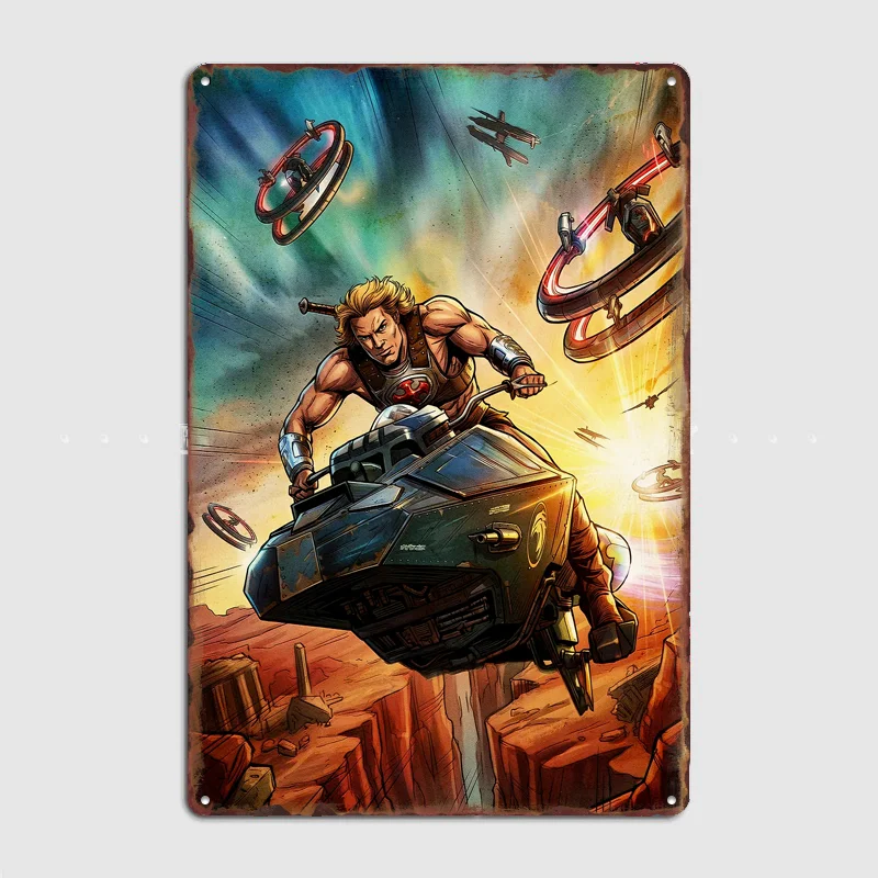 The King of the Universe Riding a Hovercraft in a Canyon Poster Metal Sign Bedroom Home Decor Custom Posters Room Decorations