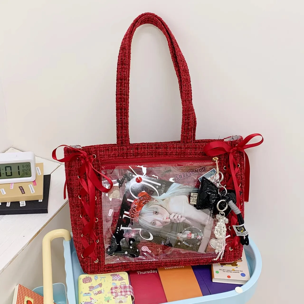 Neue Y2K süße japanische Ita Tasche Lolita Mädchen transparente Schultertasche große Kapazität Umhängetasche Casual Bag DIY Display Handtaschen