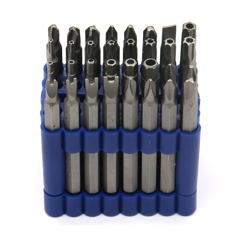 

32 In1 Screwdriver Bit Set 1/4 Inch Hex Shank 75mm Long Tamper Proof CRV Security Bits Torx Hex with Hole Spanner Bit Set