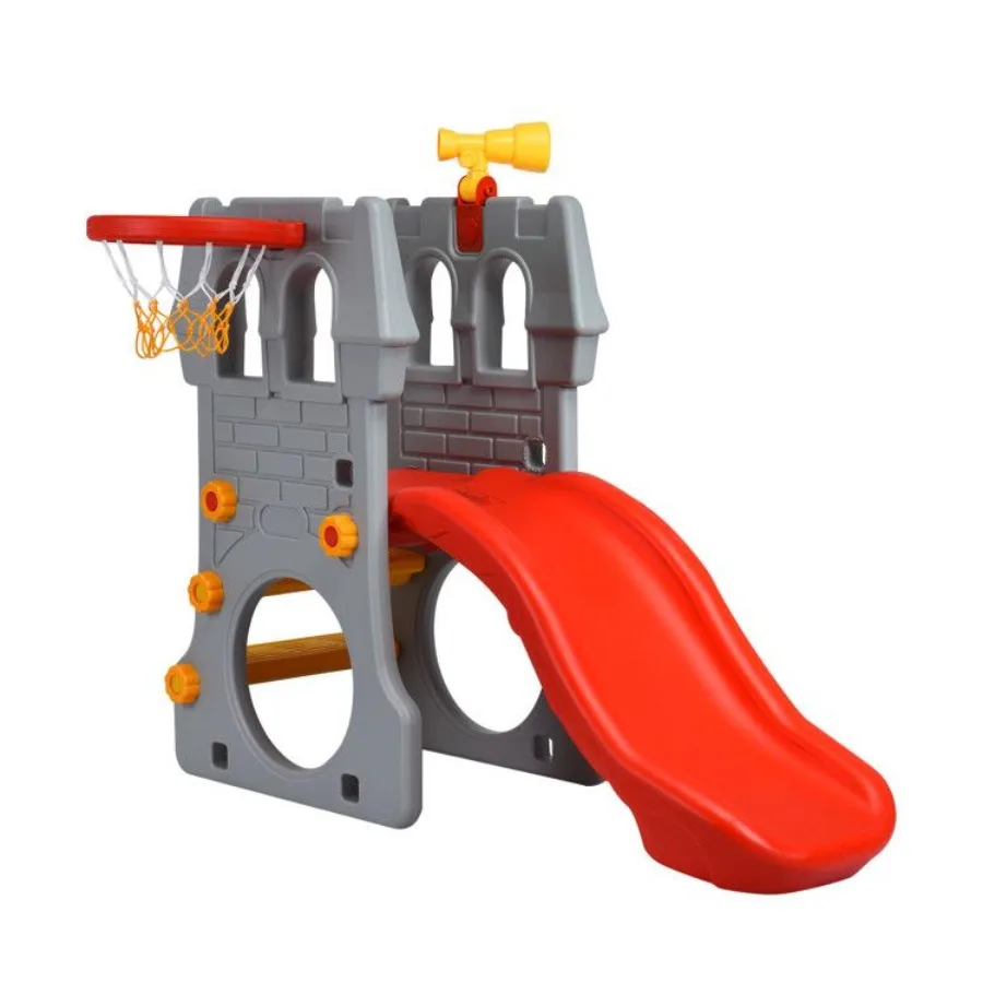 Juego de tobogán escalador para niños pequeños 5 en 1 con aro de baloncesto y telescopio