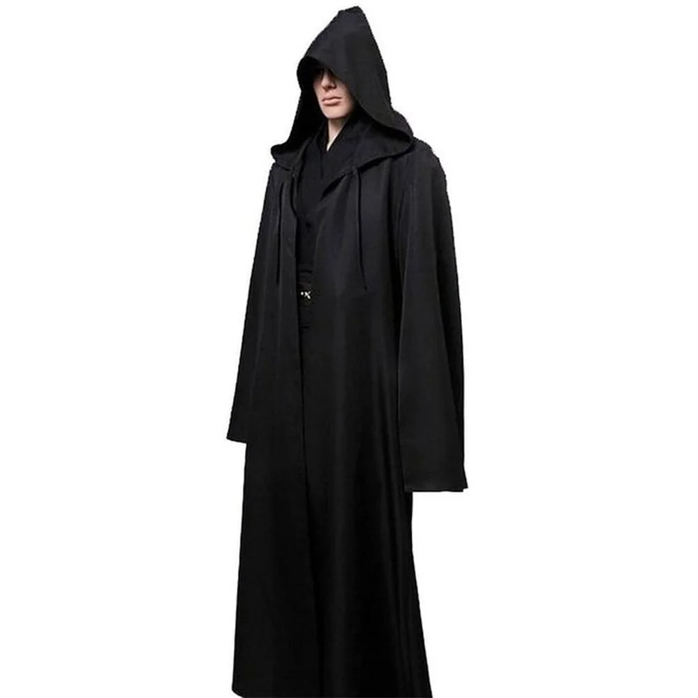 Men & Kids Tunic Hooded Black Robe Halloween Cloak Cosplay Costume Robe Wizard Cape Tunic Hooded Uniform