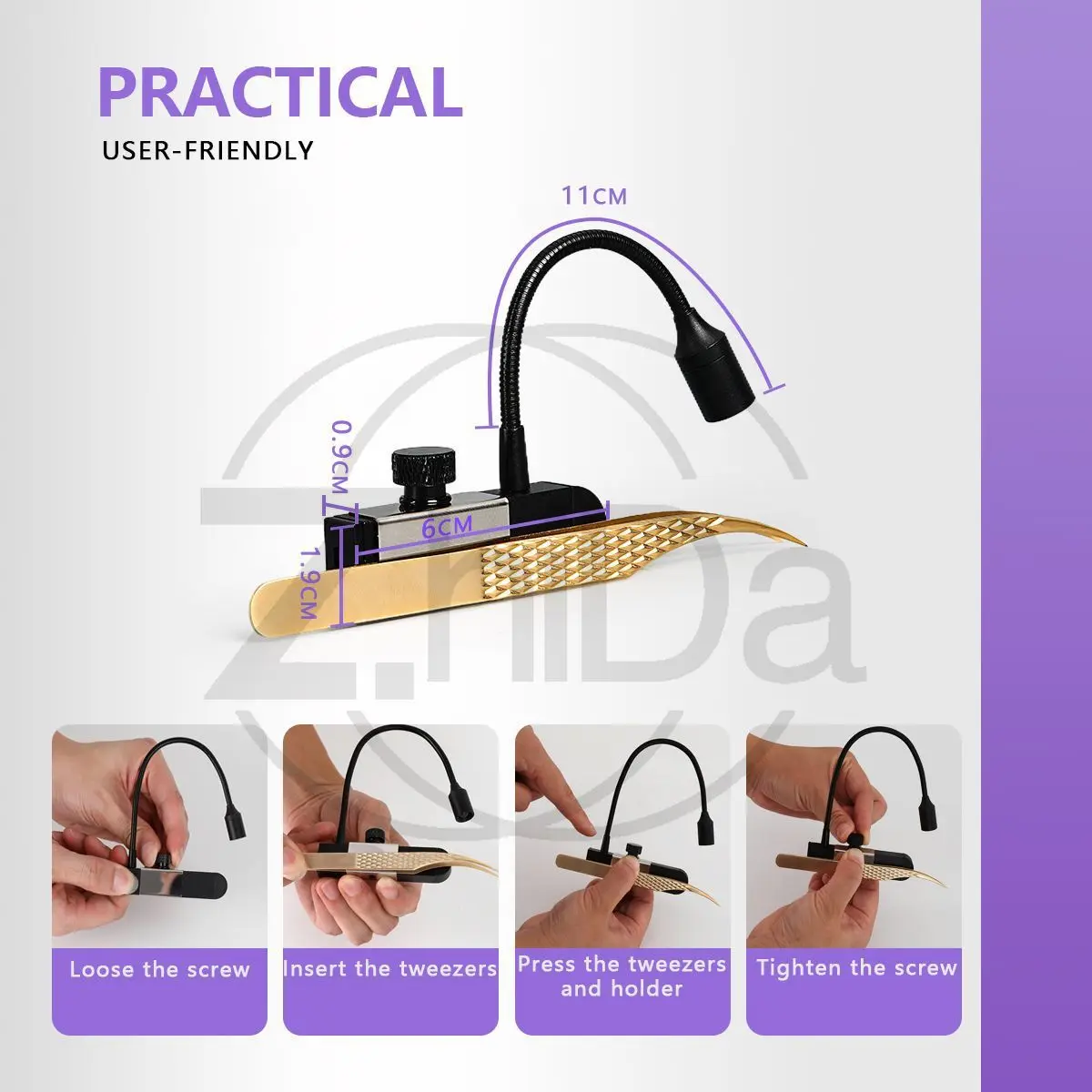 Professional LED UV Light for Eyelash Extension Glue, Handheld Mini Tweezer Mounted Curing Lamp