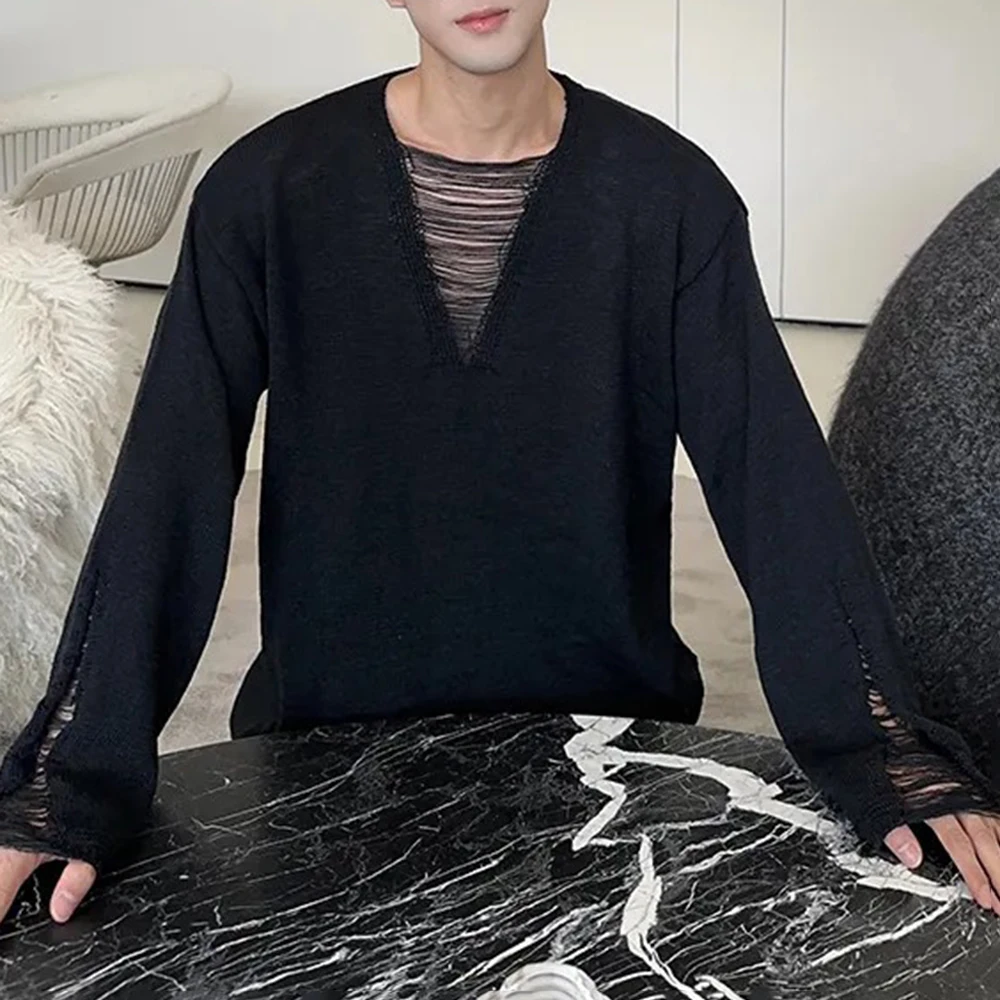 Korean Style V-Neck Knitted Long-Sleeved Sweater Men Autumn And Winter New Fashion Trend Loose Lazy Casual Knitted Sweater Men