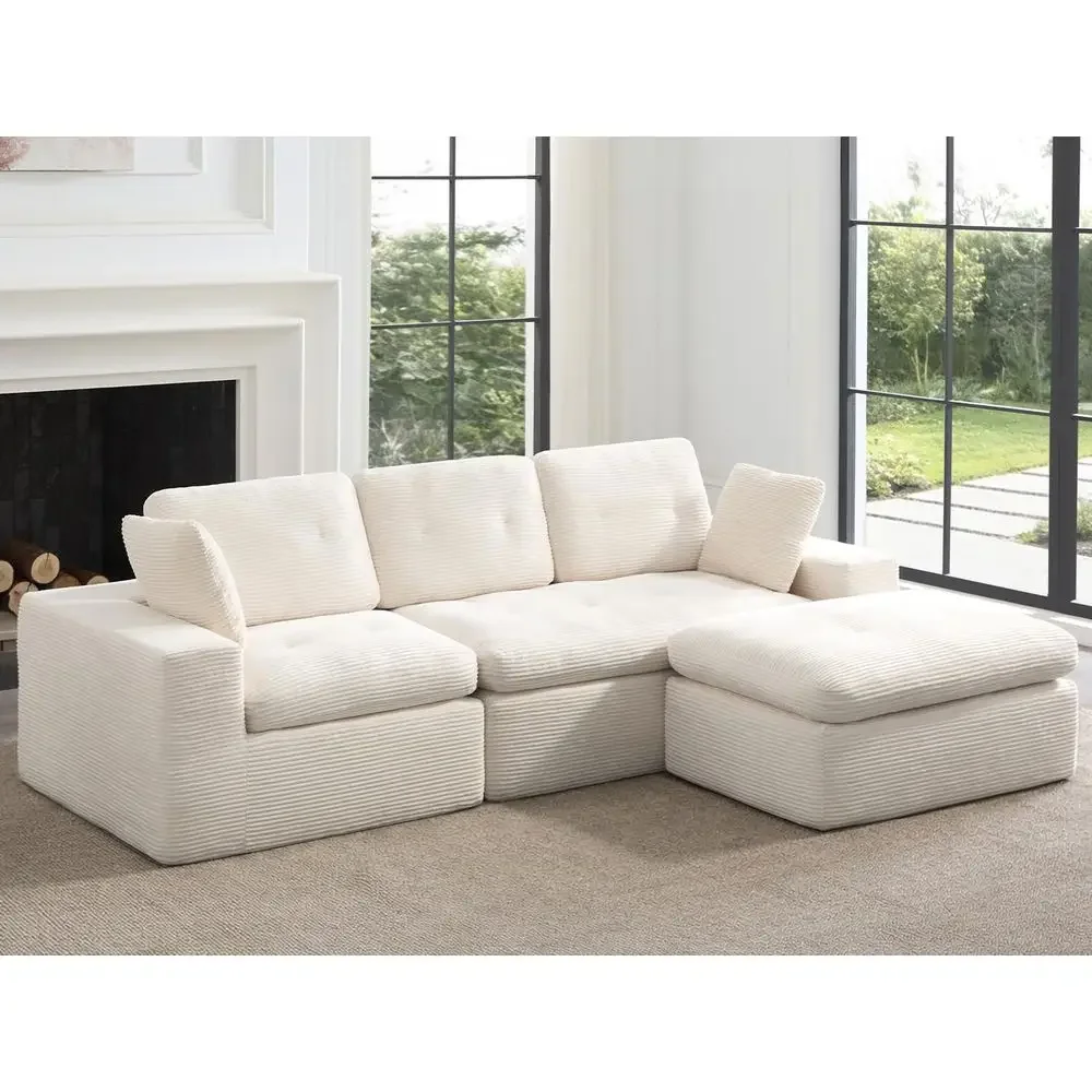 

L-Shaped Sectional Sofa with Back Support and Ottoman for Living Room