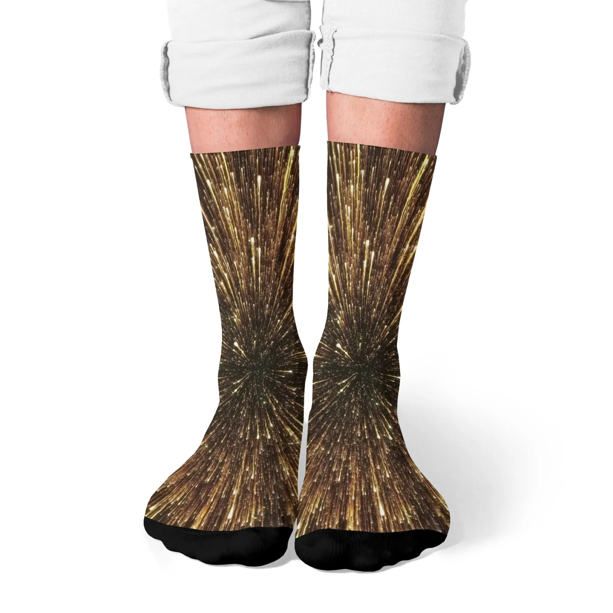 

Novelty Cool Golden Radial Mid-Calf Socks Firework Star Trail Art Print Festival Trendy Fashion Style Unisex Party Daily Socks
