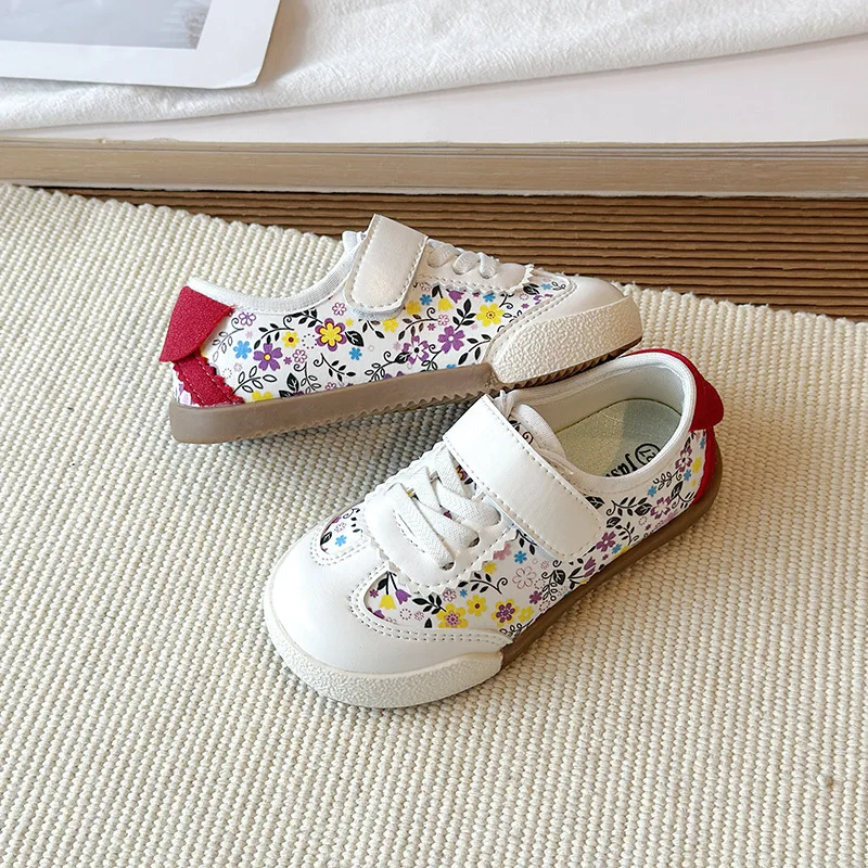 JGSHOWKITO Little Girls Floral Sneakers Patchwork Children's Sports Shoes Soft Non-slip Soled Kids Causal School Walking Shoes