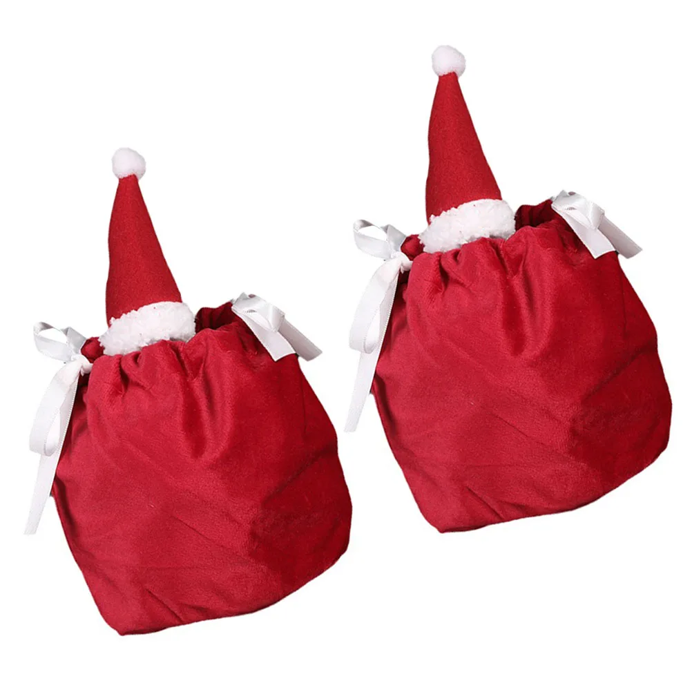 

2Pcs Christmas Gift Bags Drawstring Party Small Gifts Wrapping Xmas Treat Reusable Storage Pouches Holiday