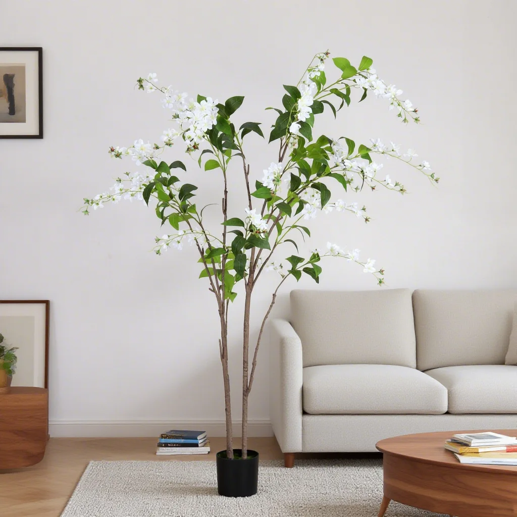 

Artificial Flower Jasmine Tree with Lifelike Leaves Faux Tree Indoor Outdoor for Home Office Living Room Bedroom Porch Decor
