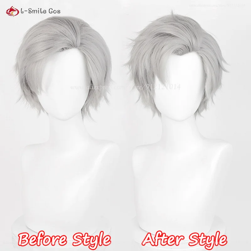 Sylus Cosplay Wig 30cm Short Grey Anime Wigs Heat Resistant Synthetic Hair Halloween Party Wig + Wig Cap