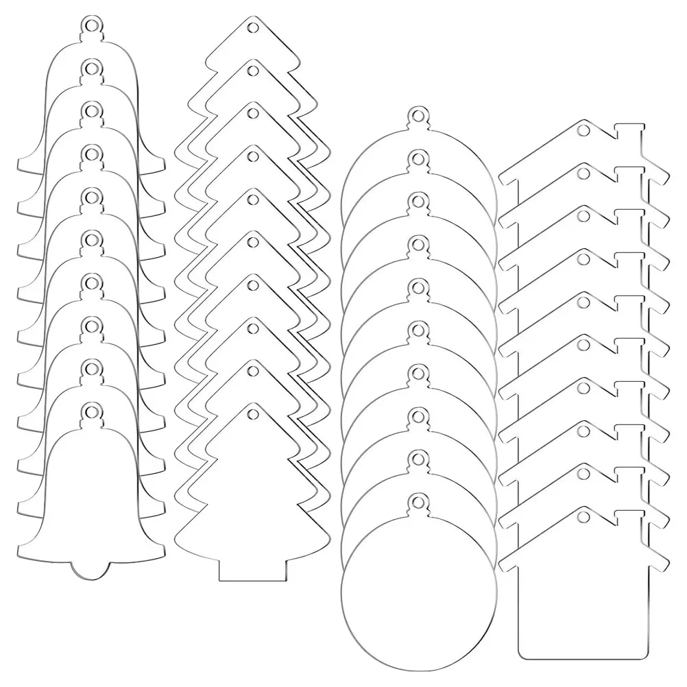 

40Set Acrylic Clear Christmas Tree Ornaments Transparent Hanging Blank Pendants DIY Xmas Decorations Acrylic Blanks Christmas
