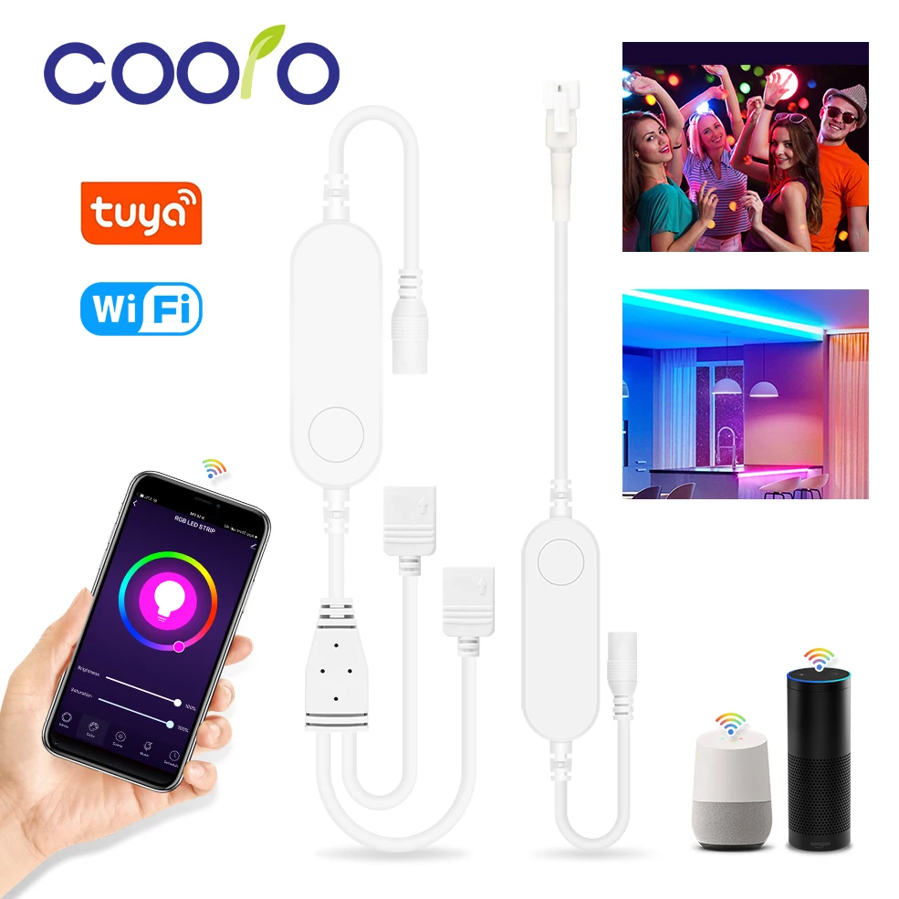 Tuya WiFi RGB Controller 12-24V Dimmer Smart Life Controller For 3Pin WS2811 4Pin 5050 RGB LED Strip Work With Alexa Google Home