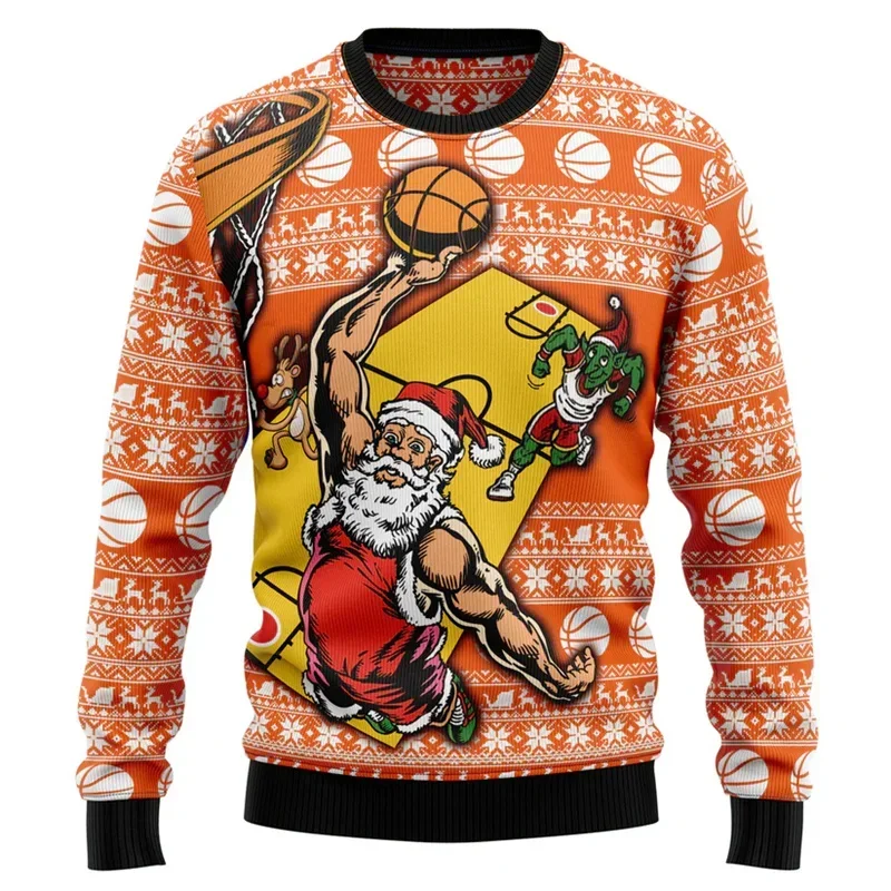 Kid's 3d Printed Basketball Sweatshirt Men Christmas Ugly Christmas Sweater Baseball Graphic Sweatshirts New Year Xmas Hoodie