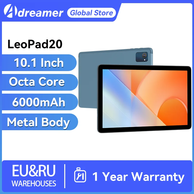 كمبيوتر لوحي Adreamer LeoPad20 مقاس 10.1 بوصة رباعي النواة 1280x800 IPS Android 13 بلوتوث واي فاي 6000 مللي أمبير في الساعة محمول