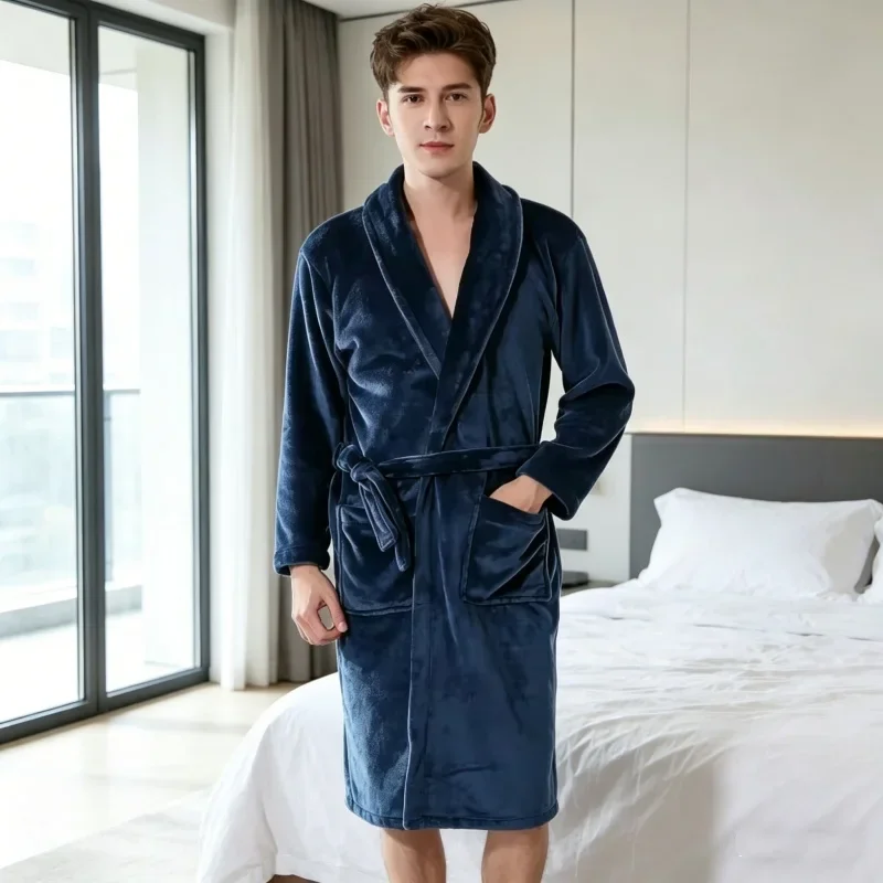 

Впитывающий воду теплый мужской халат, зимний, с регулируемым поясом на шнуровке, уютный домашний халат для ежедневного использования, комфортная мужская одежда для дома