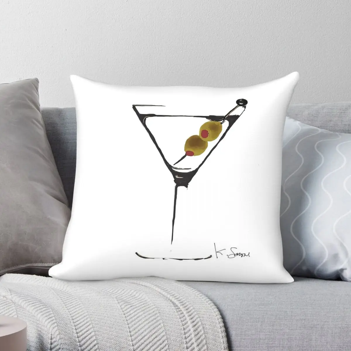 Martini Time Cocktail Square Pillowcase Polyester Linen Velvet Printed Zip Decorative Pillow Case Home Cushion Cover