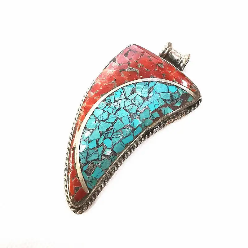 Nepal Hand Vintage Pendants Copper Inlaid Colorful Stone Big Dao Pendant TBP068