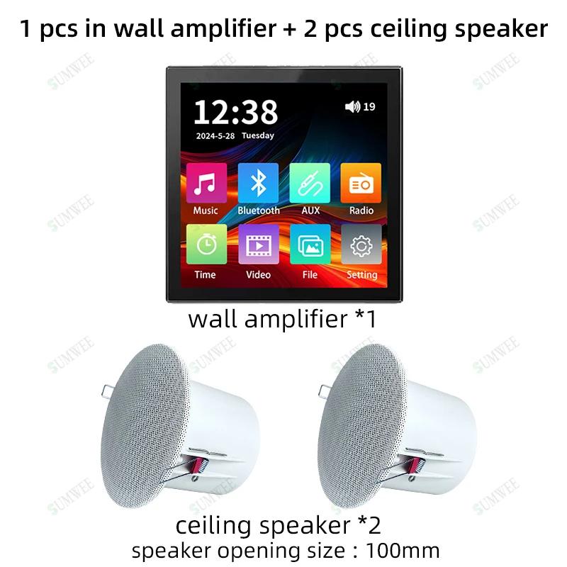 Home Audio 4-inch touchscreen Draadloze Bluetooth-compatibele wandversterker Fm-radio Plafondluidsprekers Bedieningspaneel Geluidssysteem