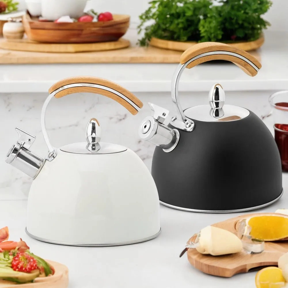 Perfect for practical home needs and everyday use, this stylish and modern Stainless Steel Tea Kettle features a classic whistle