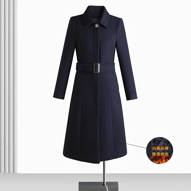 Gray professional woolen coat women's autumn and winter thickened cotton medium and long jacket sales department tooling